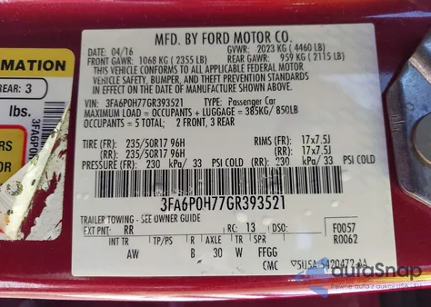 2016 Ford Fusion Se from USA, damaged, VIN 3FA6P0H77GR393521